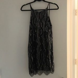Black silver lace cocktail dress